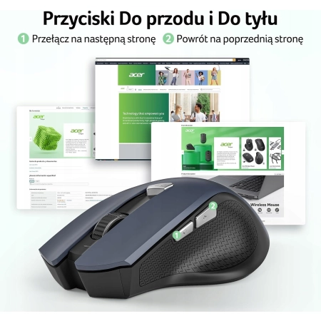 Mysz Bezprzewodowa Acer Ergonomiczna 6 Przycisków 1600 DPI Plug & Play